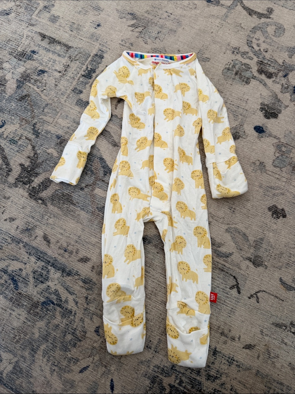 Magnetic Me Cream Footed One-Piece with Yellow Lion Print